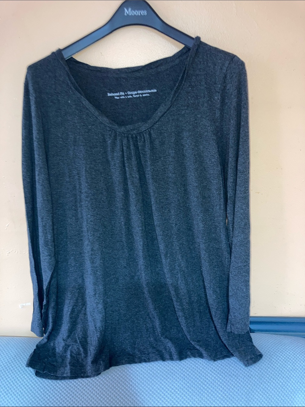 Relaxed Charcoal Long-Sleeve Scoop Neck Tee